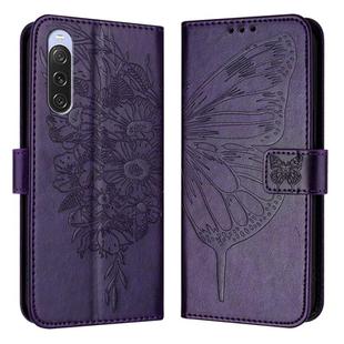 For Sony Xperia 10 V Embossed Butterfly Leather Phone Case(Dark Purple)