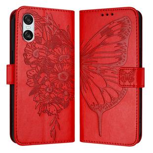 For Sony Xperia 10 VI Embossed Butterfly Leather Phone Case(Red)