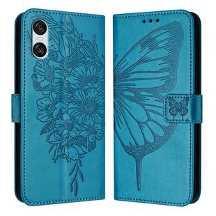 For Sony Xperia 10 VI Embossed Butterfly Leather Phone Case(Blue)