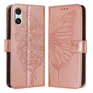For Sony Xperia 10 VI Embossed Butterfly Leather Phone Case(Rose Gold)