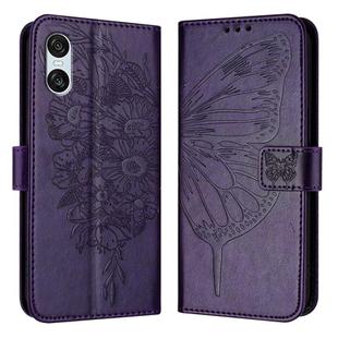 For Sony Xperia 10 VI Embossed Butterfly Leather Phone Case(Dark Purple)