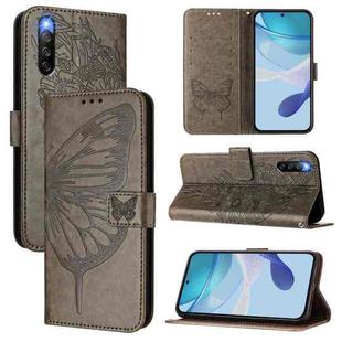 For Sony Xperia 10 IV Embossed Butterfly Leather Phone Case(Grey)