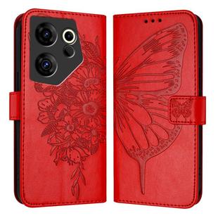 For Tecno Camon 20 Premier 5G Embossed Butterfly Leather Phone Case(Red)