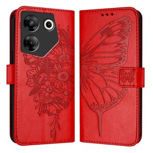 For Tecno Camon 20 Pro 5G Embossed Butterfly Leather Phone Case(Red)