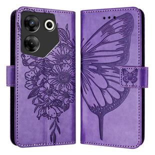 For Tecno Camon 20 Pro 5G Embossed Butterfly Leather Phone Case(Light Purple)