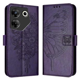 For Tecno Camon 20 Pro 5G Embossed Butterfly Leather Phone Case(Dark Purple)
