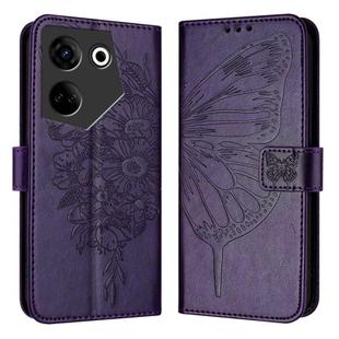 For Tecno Camon 20 / 20 Pro 4G Embossed Butterfly Leather Phone Case(Dark Purple)