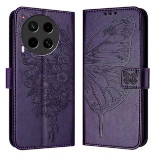 For Tecno Camon 30 4G / 5G Embossed Butterfly Leather Phone Case(Dark Purple)