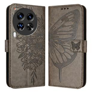 For Tecno Camon 30 Premier 5G Embossed Butterfly Leather Phone Case(Grey)