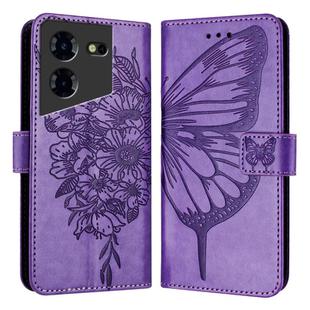 For Tecno Pova 5 Pro 5G Embossed Butterfly Leather Phone Case(Light Purple)
