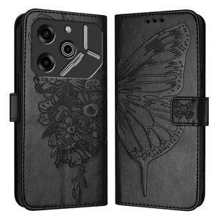 For Tecno Pova 6 5G Embossed Butterfly Leather Phone Case(Black)