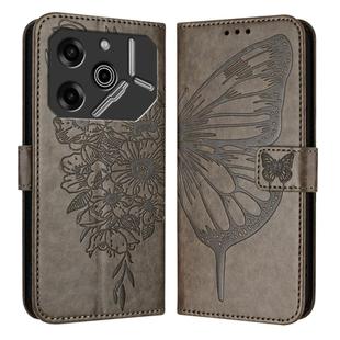 For Tecno Pova 6 Pro Embossed Butterfly Leather Phone Case(Grey)