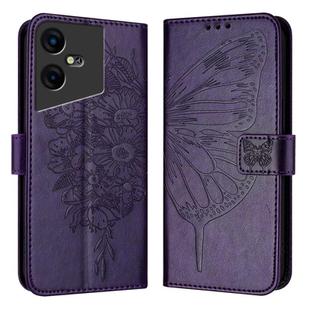 For Tecno Pova Neo 3 Embossed Butterfly Leather Phone Case(Dark Purple)