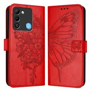 For Tecno Spark 9 Embossed Butterfly Leather Phone Case(Red)