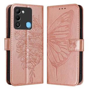 For Tecno Spark 9 Embossed Butterfly Leather Phone Case(Rose Gold)
