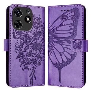 For Tecno Spark 10 Pro Magic Magenta Embossed Butterfly Leather Phone Case(Light Purple)