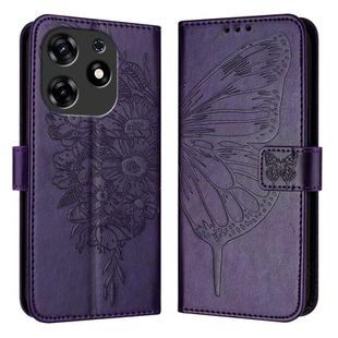 For Tecno Spark 10 Pro Magic Magenta Embossed Butterfly Leather Phone Case(Dark Purple)