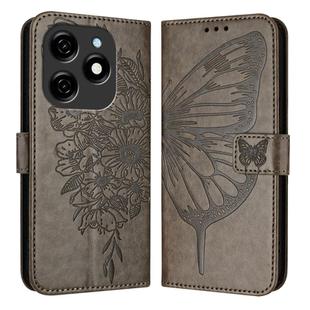 For Tecno Spark 20 Embossed Butterfly Leather Phone Case(Grey)