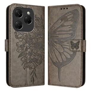 For Tecno Spark 20 Pro Embossed Butterfly Leather Phone Case(Grey)