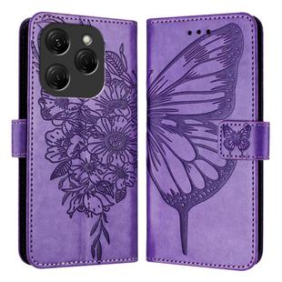 For Tecno Spark 20 Pro Embossed Butterfly Leather Phone Case(Light Purple)