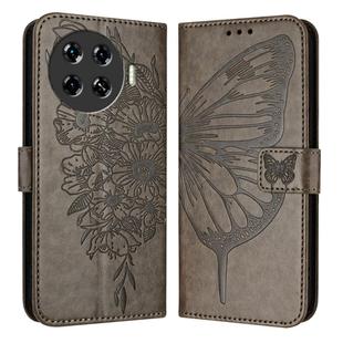 For Tecno Spark 20 Pro+ Embossed Butterfly Leather Phone Case(Grey)
