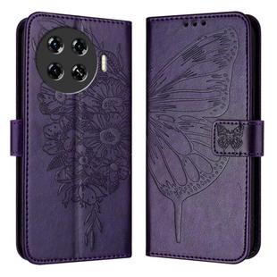 For Tecno Spark 20 Pro+ Embossed Butterfly Leather Phone Case(Dark Purple)