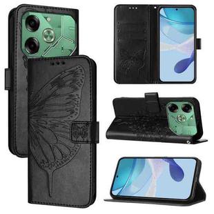 For Tecno Pova 6 Embossed Butterfly Leather Phone Case(Black)