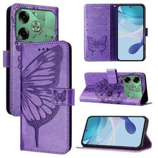 For Tecno Pova 6 Embossed Butterfly Leather Phone Case(Light Purple)