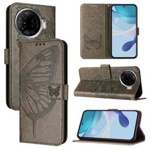 For Tecno Camon 30 Pro Embossed Butterfly Leather Phone Case(Grey)
