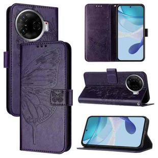 For Tecno Camon 30 Pro Embossed Butterfly Leather Phone Case(Dark Purple)