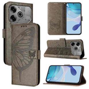 For Tecno Pova 6 Neo Embossed Butterfly Leather Phone Case(Grey)