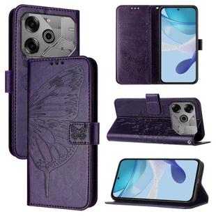 For Tecno Pova 6 Neo Embossed Butterfly Leather Phone Case(Dark Purple)