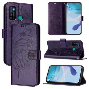 For Tecno Camon 15 Embossed Butterfly Leather Phone Case(Dark Purple)