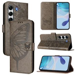 For Tecno Camon 40 Pro 4G Embossed Butterfly Leather Phone Case(Grey)