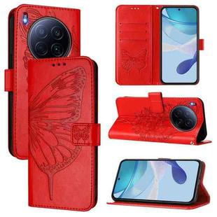For Tecno Camon 40 Premier Embossed Butterfly Leather Phone Case(Red)