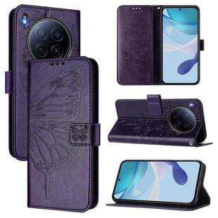 For Tecno Camon 40 Premier Embossed Butterfly Leather Phone Case(Dark Purple)