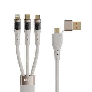 ROCK G20 Two to Three 5A USB+Type-C to 8 Pin+Type-C+Micro USB Fast Charging Data Cable, Length: 1.5m(Beige)