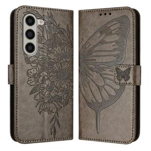 For Samsung Galaxy Z Fold6 Embossed Butterfly Leather Phone Case(Grey)