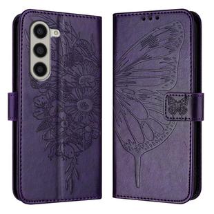 For Samsung Galaxy Z Fold6 Embossed Butterfly Leather Phone Case(Dark Purple)