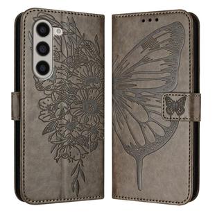 For Samsung Galaxy Z Fold5 Embossed Butterfly Leather Phone Case(Grey)