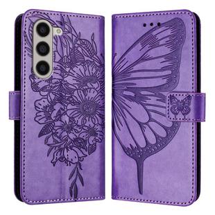 For Samsung Galaxy Z Fold5 Embossed Butterfly Leather Phone Case(Light Purple)