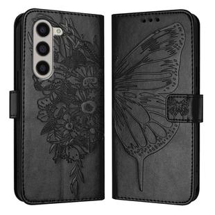 For Samsung Galaxy Z Fold5 Embossed Butterfly Leather Phone Case(Black)