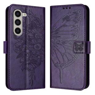 For Samsung Galaxy Z Fold5 Embossed Butterfly Leather Phone Case(Dark Purple)