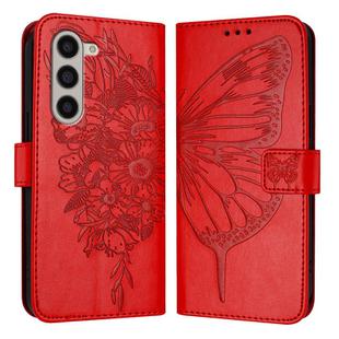 For Samsung Galaxy Z Fold5 Embossed Butterfly Leather Phone Case(Red)