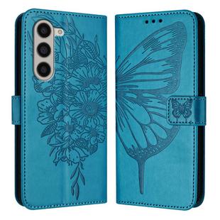 For Samsung Galaxy Z Fold5 Embossed Butterfly Leather Phone Case(Blue)