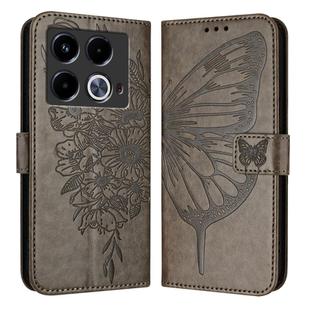 For Infinix Note 40 Embossed Butterfly Leather Phone Case(Grey)