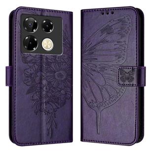 For Infinix Note 40 Pro 4G Embossed Butterfly Leather Phone Case(Dark Purple)