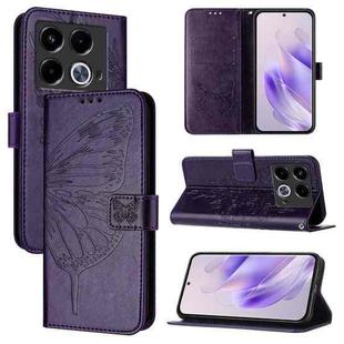 For Infinix Note 40 5G Embossed Butterfly Leather Phone Case(Dark Purple)