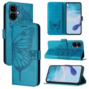 For Infinix Smart 10 4G / Tecno Pop 10 Embossed Butterfly Leather Phone Case(Blue)