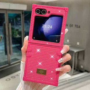 For Samsung Galaxy Z Flip5 5G PC Full Diamond Shockproof Folding Phone Case with Diamond Logo(Rose Red)